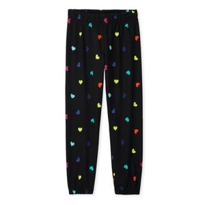 TCP - Girls Black Heart Print Fleece Jogger Pants - Size XL (14)